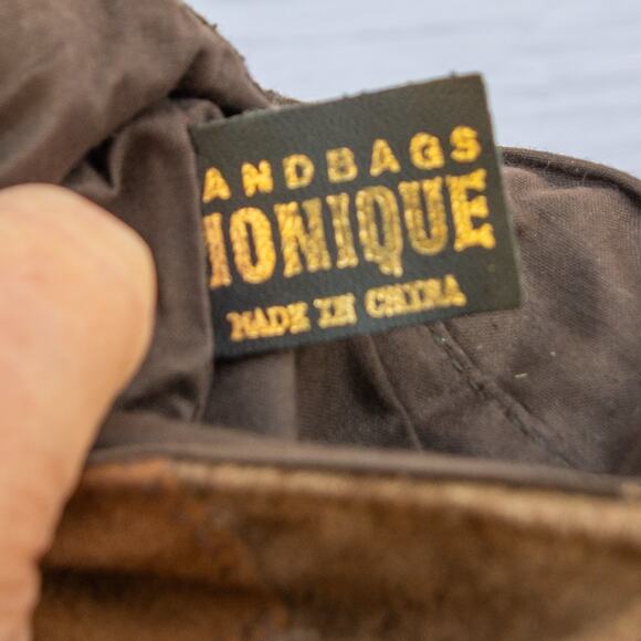 Vintage 1980's Handbag MONIQUE Mini Crossbody Bag Brown Leather Patchwork Purse - Picture 8 of 8